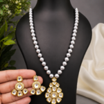 Silver Pearl Kundan Pendant Set