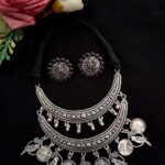Oxidised Hasli Necklace Set with Charms & Ganesha Ear Studs