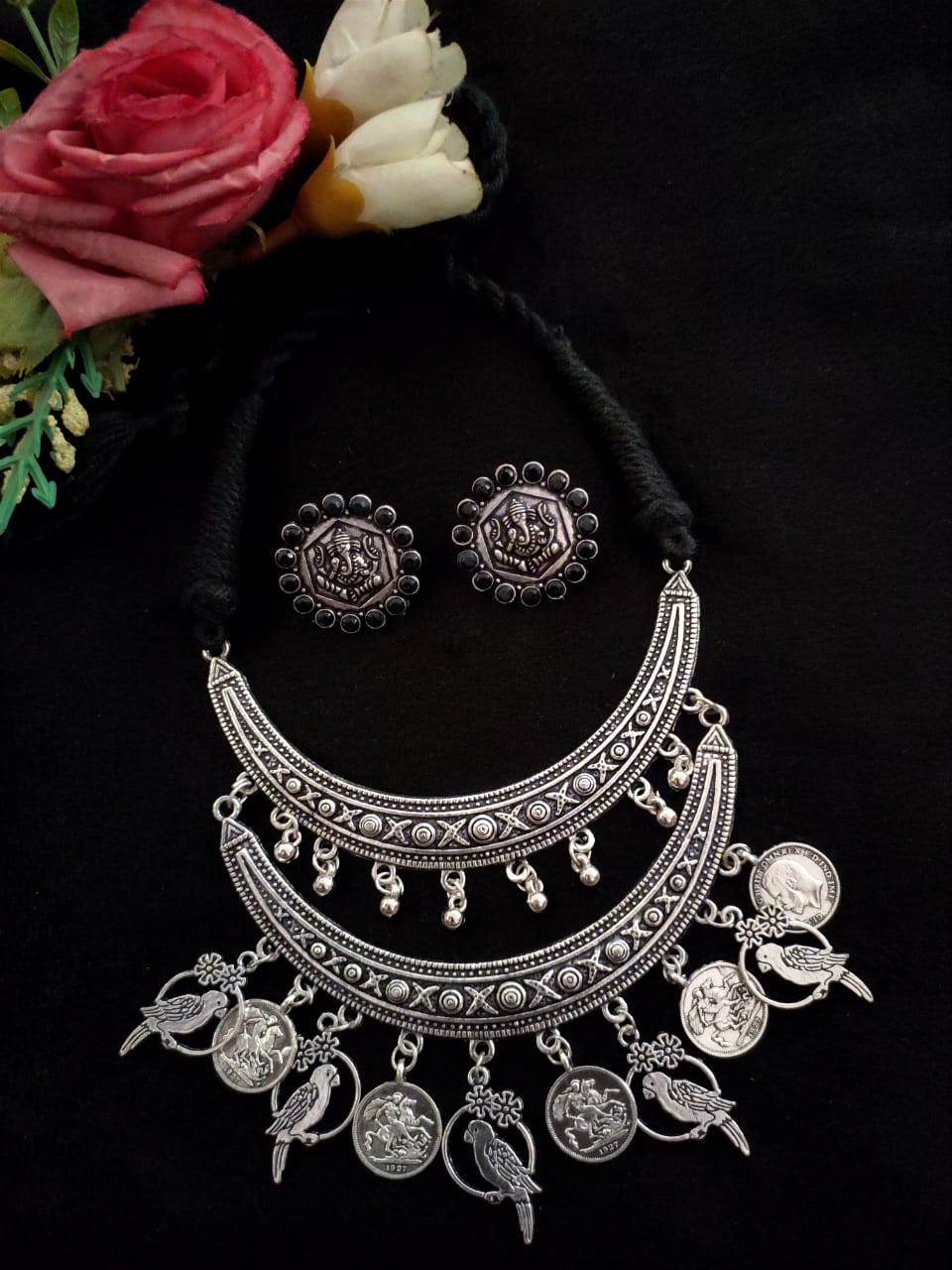 WhatsApp Image 2026-06-11 at 6.57.14 AM (2) Oxidised Hasli Necklace Set with Charms & Ganesha Ear Studs - Image 1